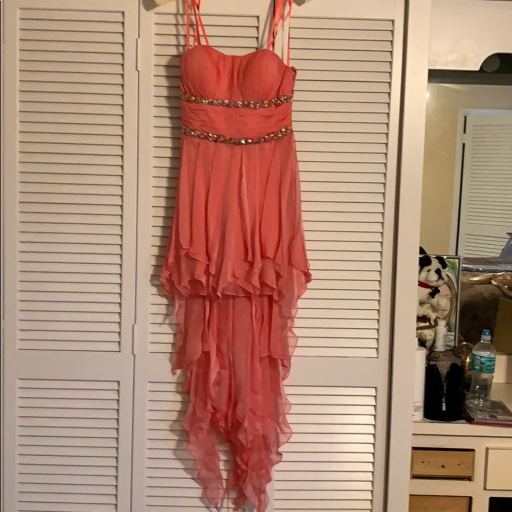 Coral maxi-dress.